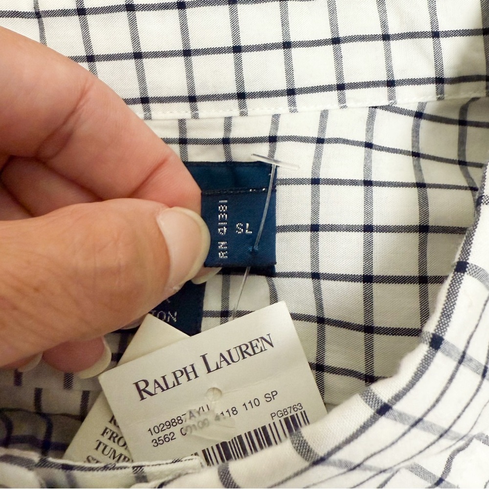 Ralph Lauren Midnight Navy Blue White Checkered Greggor Short Sleeve Button Up - Picture 7 of 12